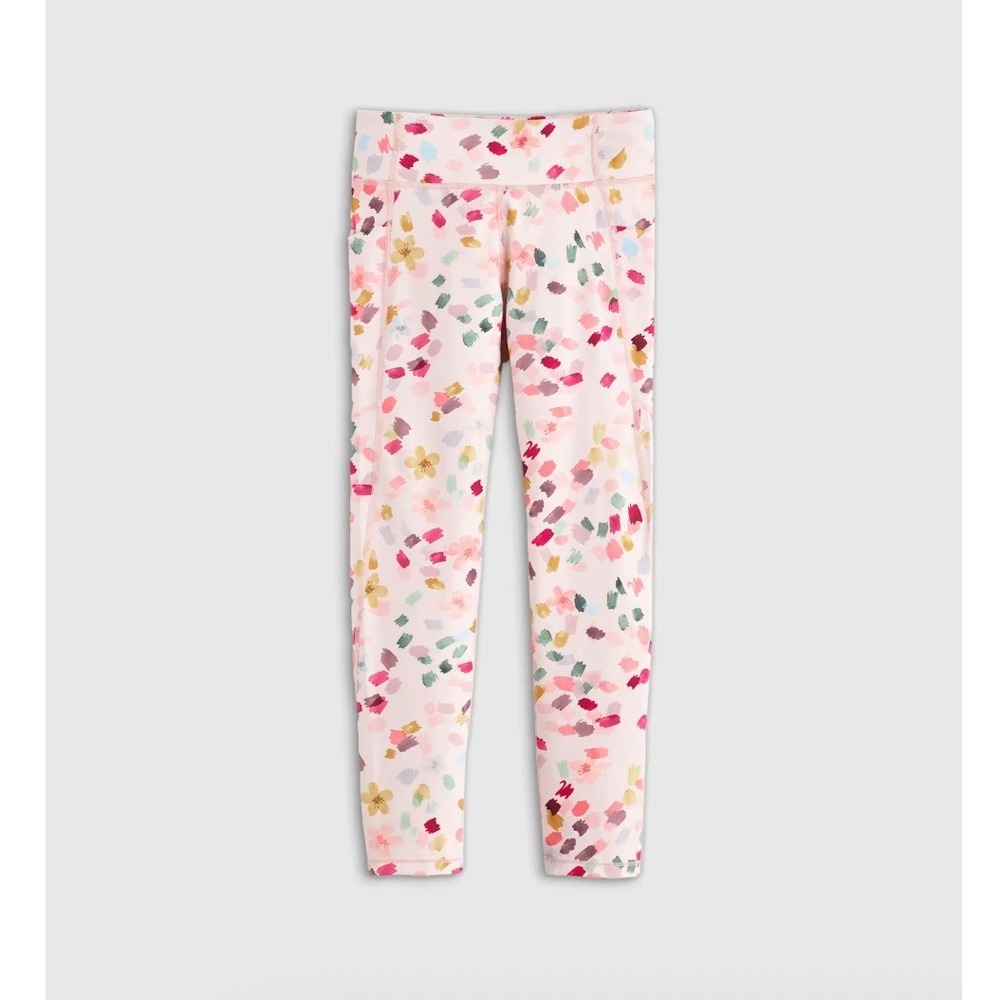 Quince Ultra-Form Leggings Kids 6 Pink Floral Abstract Print Pockets High Rise